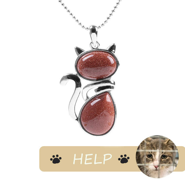 „Save A Cat“-Halskette mit niedlichem Katzenmuster, natürlichem Kristallschutz und katzenliebendem Anhänger