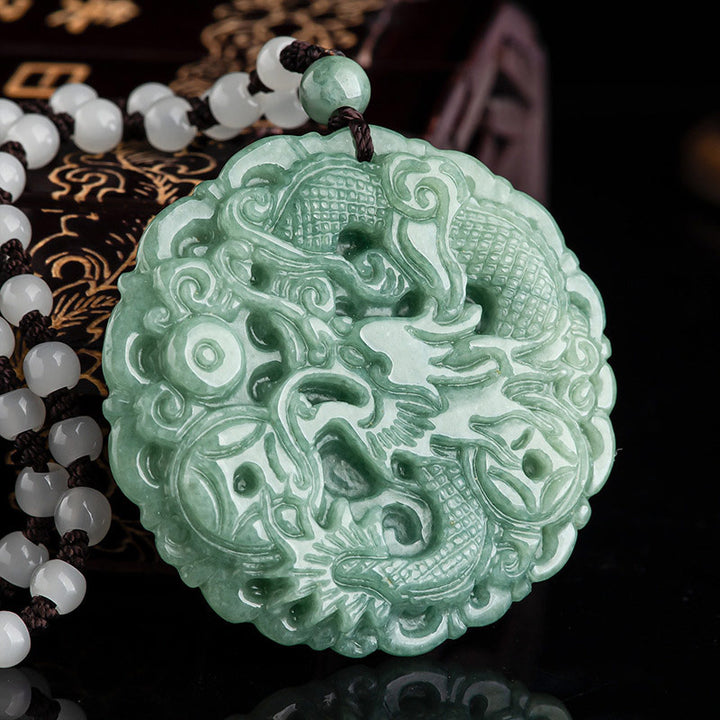 Buddha Stones Chinesisches Sternzeichen Drache Jade Fortune Halskette String Anhänger