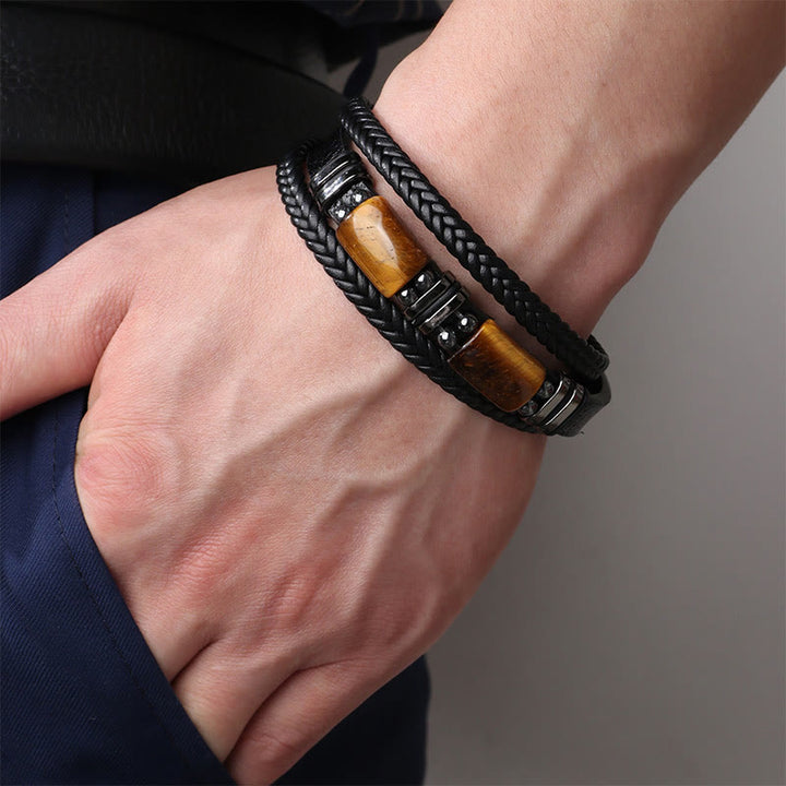 Buddha Stones Tiger Eye Power Magnetschnalle Mehrschichtiges Lederarmband