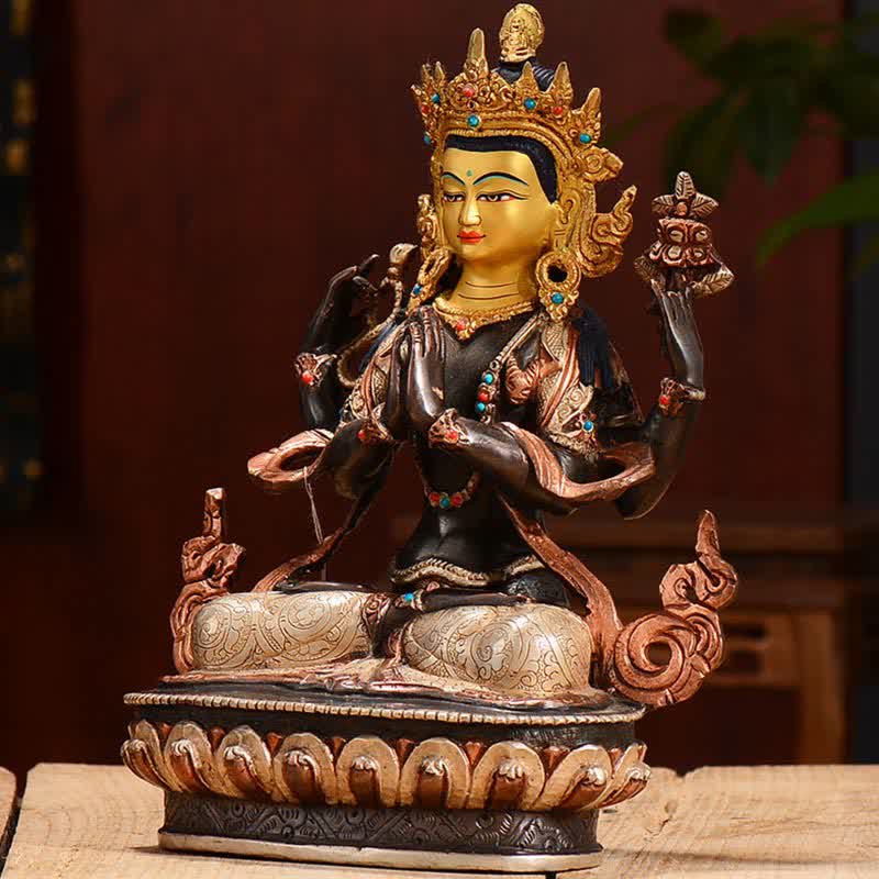 Bodhisattva Chenrezig Vierarmige Avalokitesvara-Schutz-Kupferstatue-Dekoration