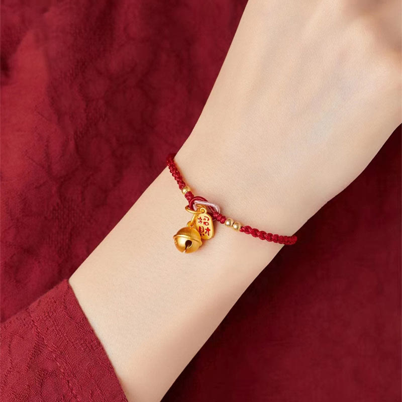 Buddha Stones, handgefertigt, Fu-Charakter-Charm, Glück, Glück, Glocke, rotes Seil-Armband