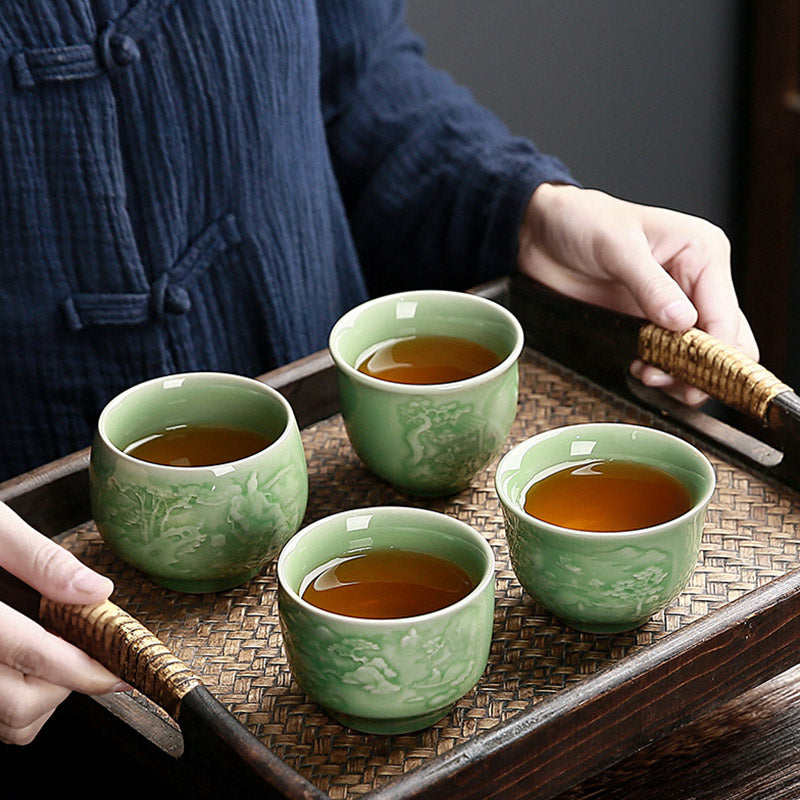 Buddha Stones Bäume Pavillon Berge Flüsse Kiefer Keramik Teetasse Kung Fu Teetasse