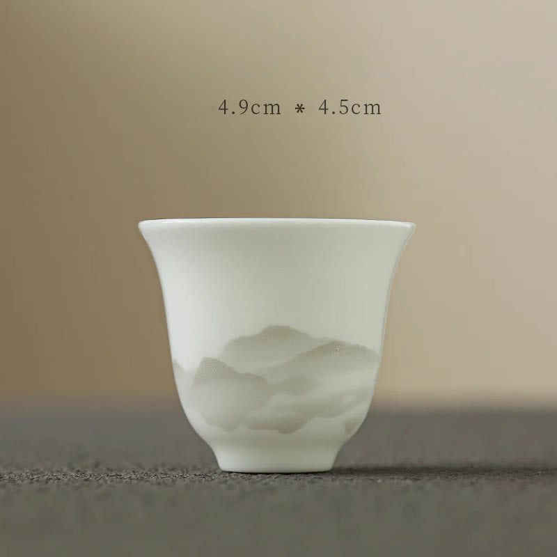 Buddha Stones, Vintage-Tuschemalerei, Berg , Weiß Porzellan, Keramik, Gaiwan, Sancai, Teetasse, Kung-Fu-Teetasse und Untertasse mit Deckel, Teeutensilien-Teekanne