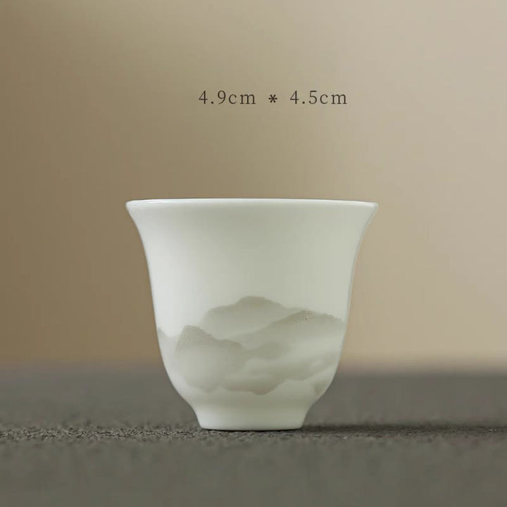 Buddha Stones, Vintage-Tuschemalerei, Berg , Weiß Porzellan, Keramik, Gaiwan, Sancai, Teetasse, Kung-Fu-Teetasse und Untertasse mit Deckel, Teeutensilien-Teekanne