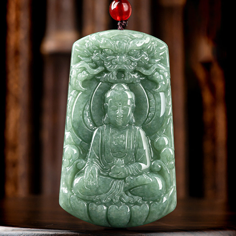 Buddha Stones Tathagata Buddha Dragon Jade Amulett Serenity String Halskette