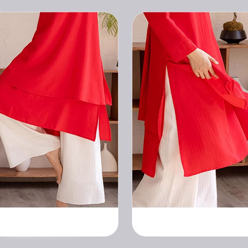 Buddha Stones 2-teiliges schlichtes Design Tai Chi Meditation Yoga Kleidung Top Hosen Damen Set