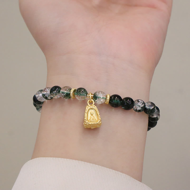 Buddha Stones Natürliches grünes Phantom-Vertrauenskürbis-Buddha-Charm-Armband