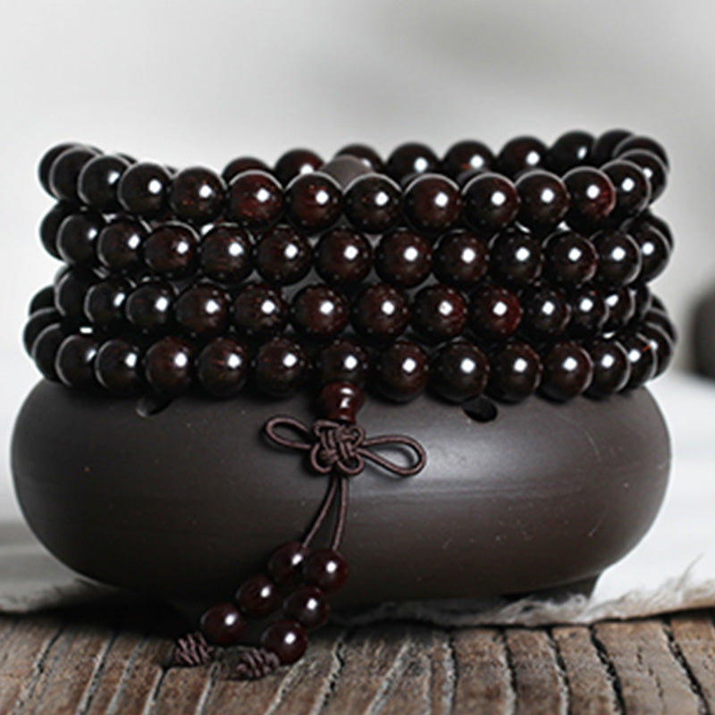 Buddha Stones, 108 Mala-Perlen, 4,8 Sterne, mit goldenem Stern, indisches kleines Blatt, rotes Sandelholz, Bernstein, Türkis, chinesisches Knoten-Segen-Armband