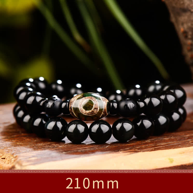 108 Perlen, schwarzer Obsidian, Dzi-Perle, Tigerauge-Achat, heilendes Mala-Armband