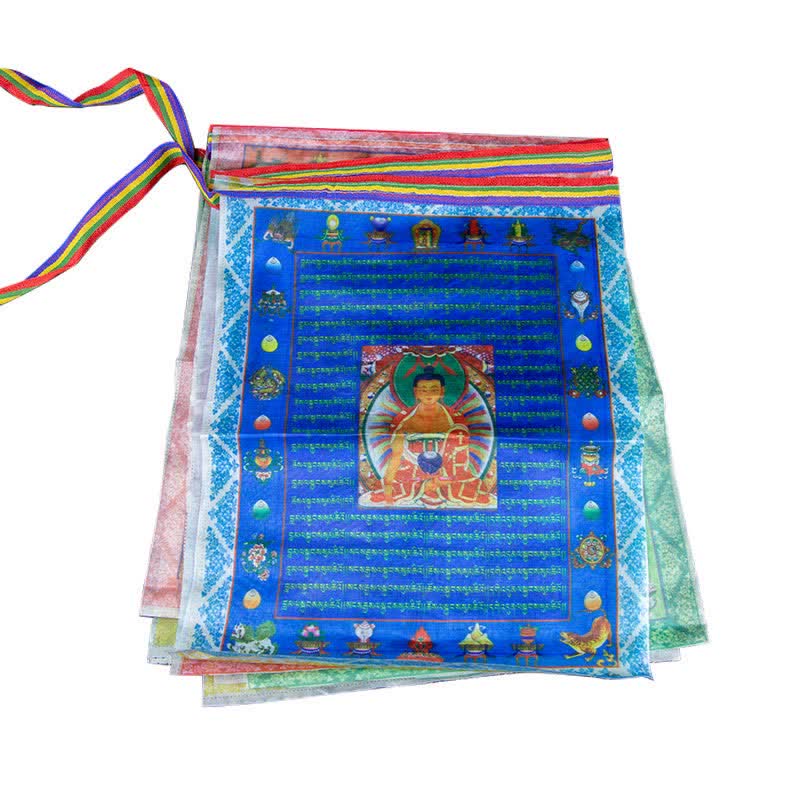 Tibetische 5-Farben-Windpferd-Buddha-Tara-Schriften, heilende, glückverheißende Outdoor-Gebetsfahne