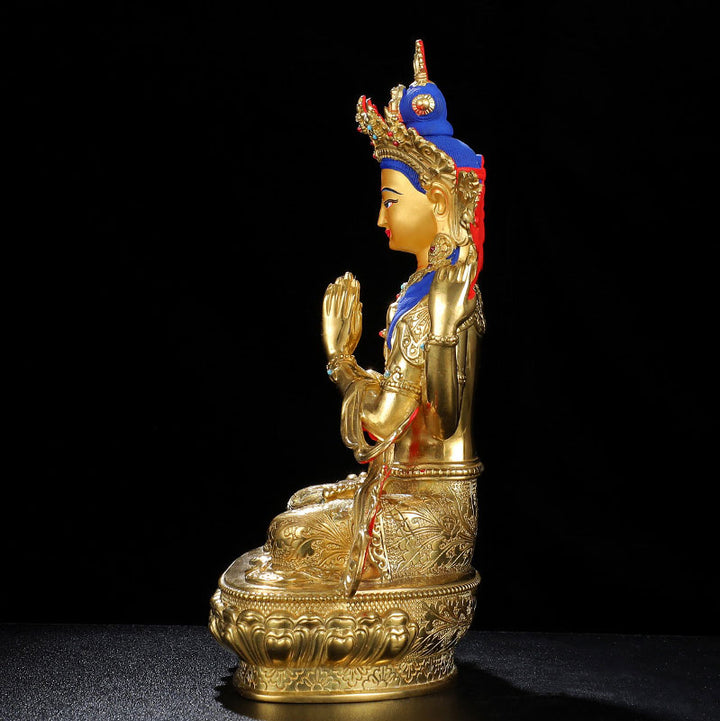 Chenrezig Vierarmige Avalokitesvara-Schutzstatue aus Kupfer, vergoldet, Dekoration