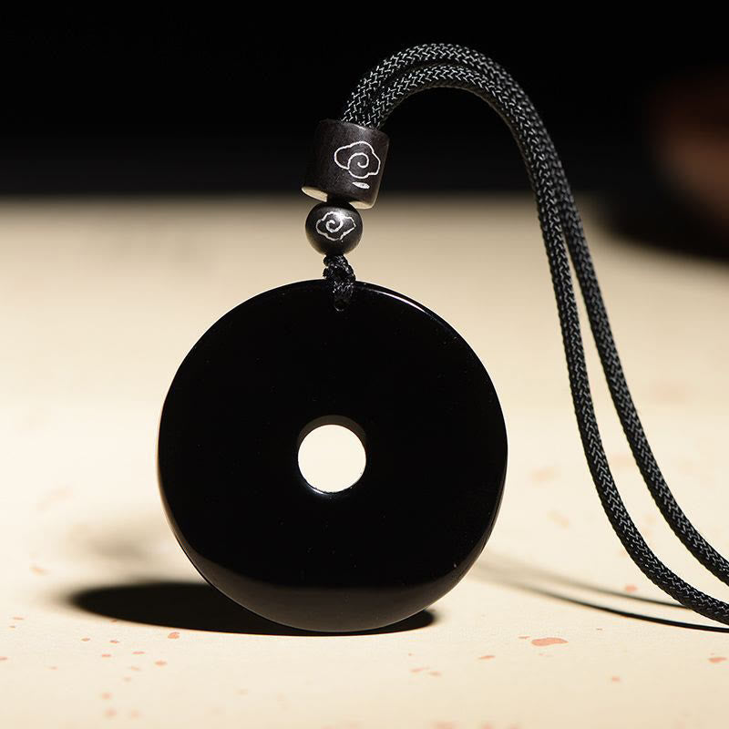 Buddha Stones, chinesisches Sternzeichen, natürlicher schwarzer Obsidian, Friedensschnalle, Stärke-Halsketten-Anhänger