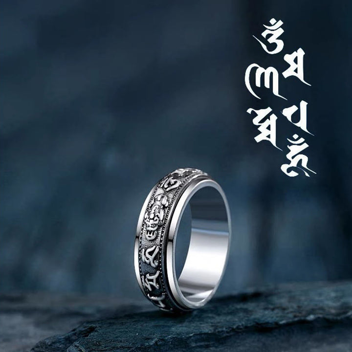 Buddha Stones, tibetischer Om Mani Padme Hum PiXiu, gravierter, drehbarer Ring für Reichtum und Glück