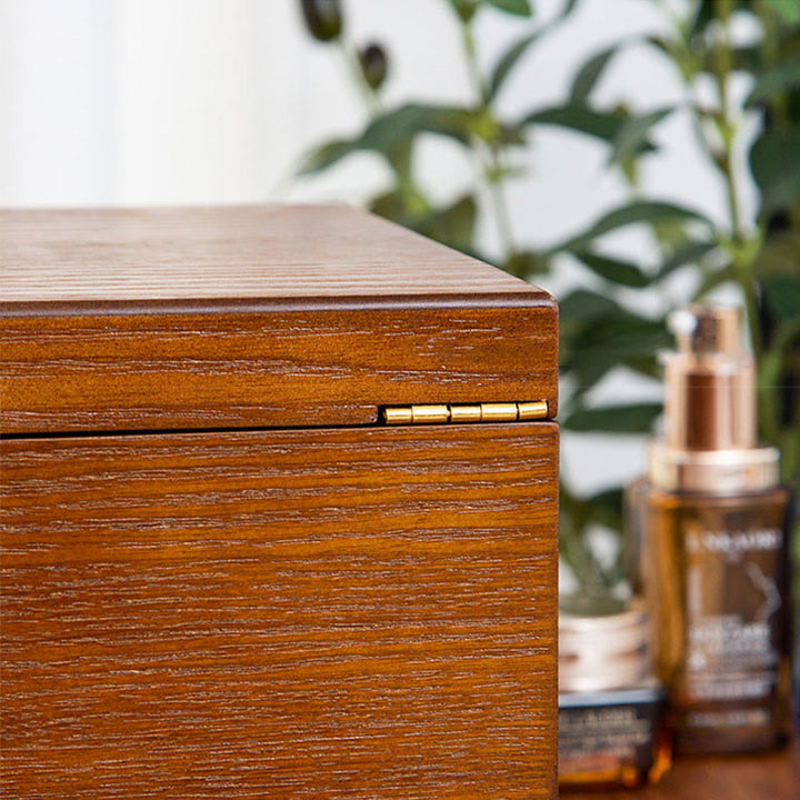 Buddha Stones Retro-Schmuckkästchen aus Holz, dreilagige Schmuckaufbewahrungsbox