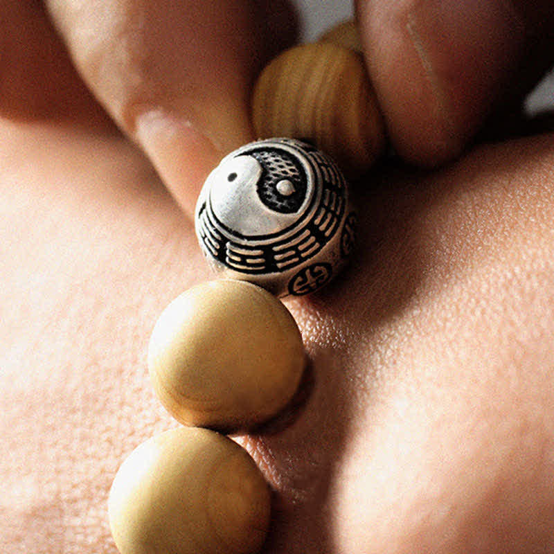 Tibet-Pfirsichholz-Lotus-Zinnober-Bagua-Yin-Yang-Glück-Reichtum-Armband