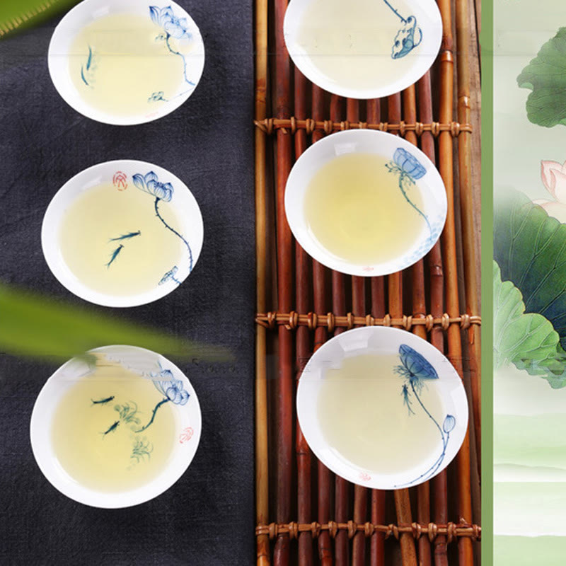Buddha Stones Vintage Pflaume Orchidee Bambus Chrysantheme Lotus Koi Fisch Keramik Teetasse Kung Fu Teetassen