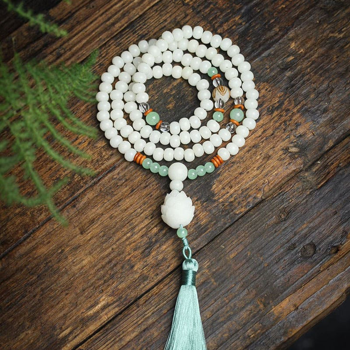 Buddha Stones Weiß Bodhi Seed Mala 108 Perlen Schutzarmband