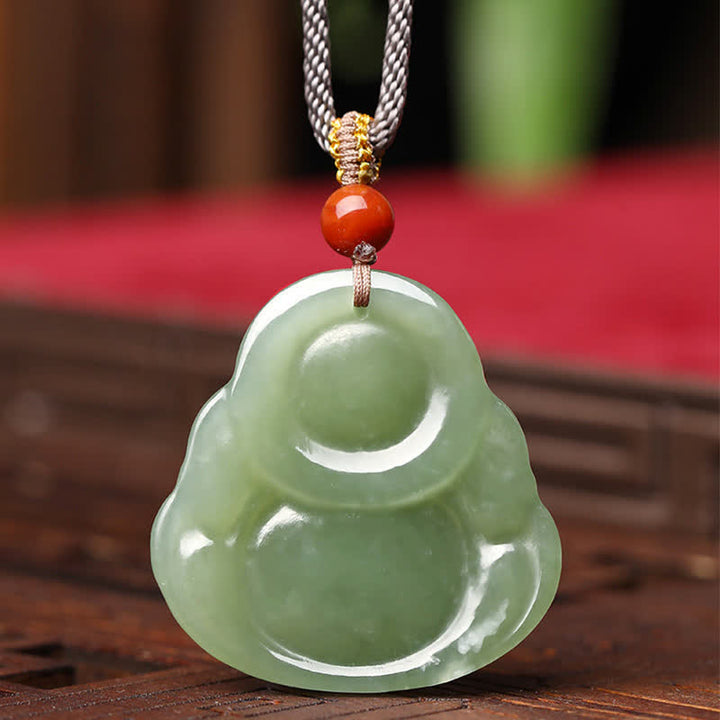 Lachender Buddha Hetian Jade Fülle Halskette String Anhänger