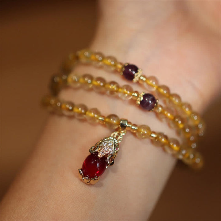 Buddha Stones Citrin Amethyst PiXiu Wohlstand Glück Schutz Armband