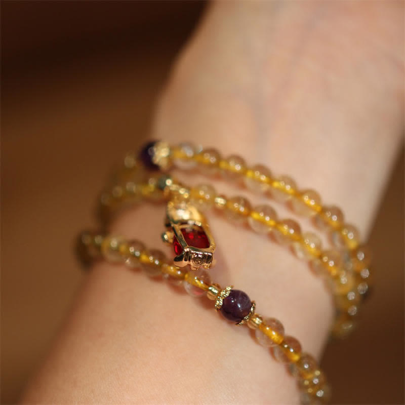 Buddha Stones Citrin Amethyst PiXiu Wohlstand Glück Schutz Armband