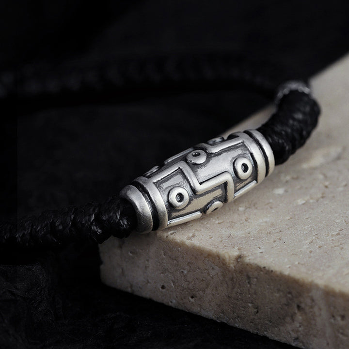 Buddha Stones 999 Sterling Silber Neun-Augen-Dzi-Perlenmuster Segensseil-Armband