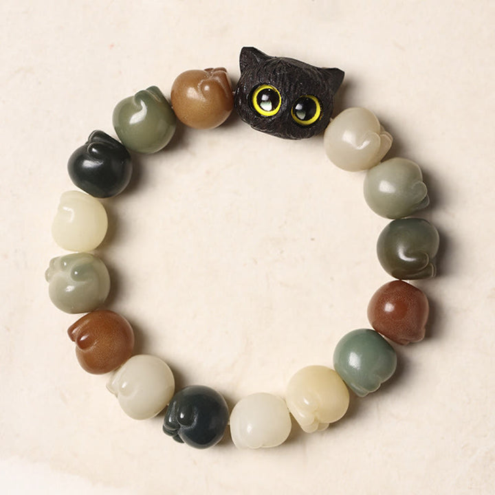 Armband mit Buddha Stonesn, natürlichem Bodhi-Samen, schöne Pfote, Ebenholz, glückliche Katze, Weisheit