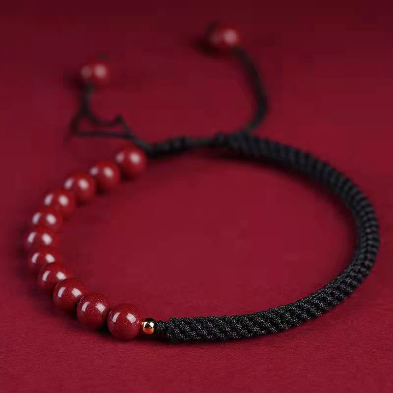 Buddha Stones Natural Cinnabar King Kong Knot Blessing String Armband