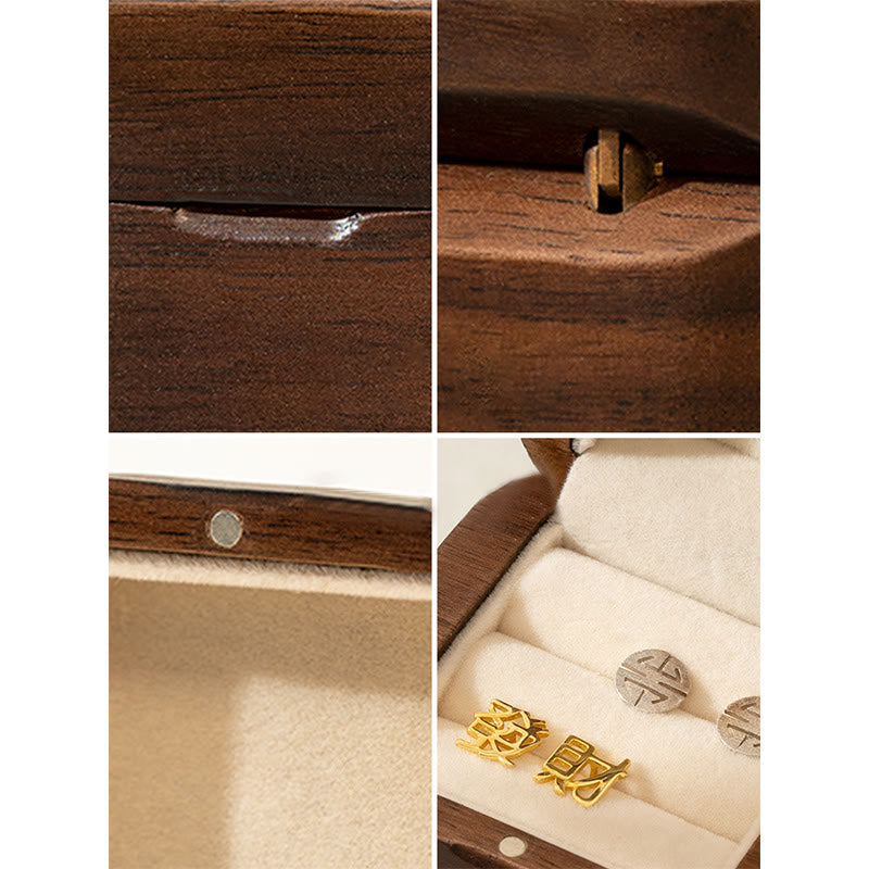 Retro handgemachte schwarze Walnuss Holz Ring Schmuck Aufbewahrungsbox Blatt Holz Geschenkbox