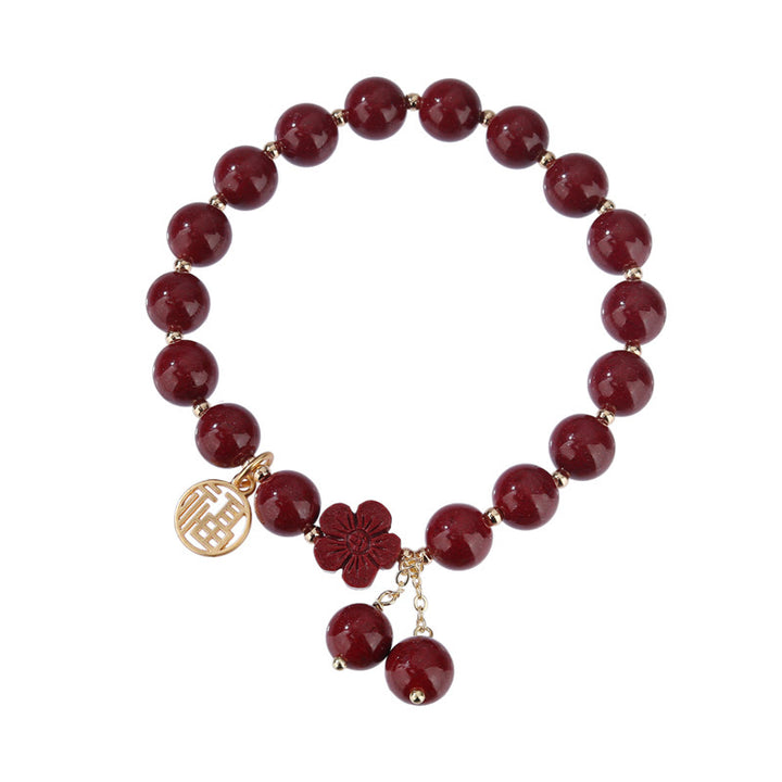 Buddha Stones Cinnabar Fu Charakter Kirschblüten-Segen-Armband