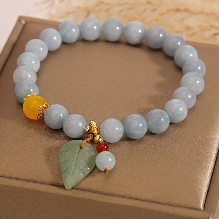 Buddha Stones Aquamarin-Jade-Blatt-Heilungs-Charm-Armband