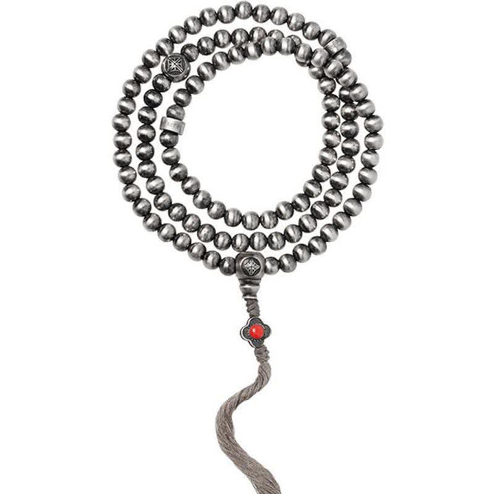 108 Mala-Perlen, 925er-Sterlingsilber, roter Achat, Türkis, Vertrauens-Charm-Armband