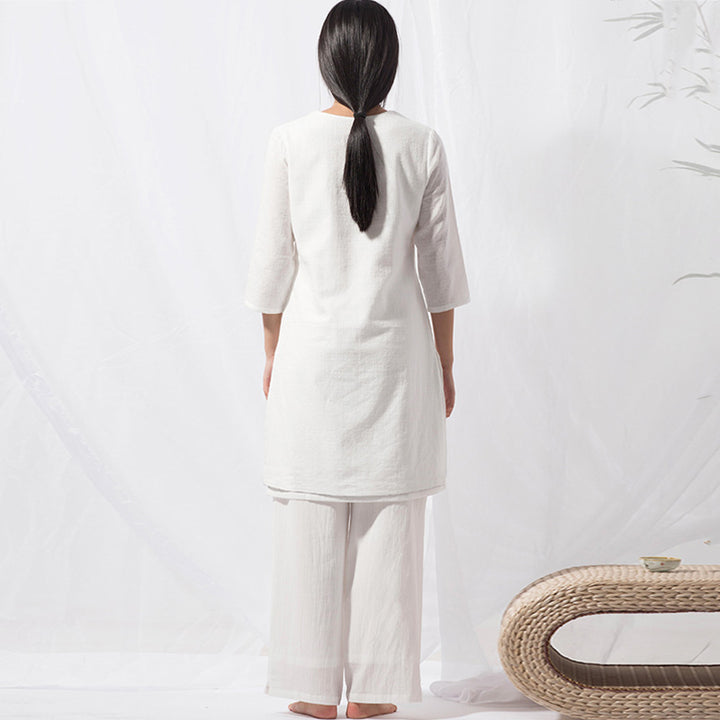 Buddha Stones 2-teiliges Tai Chi Meditation Yoga Baumwolle Kleidung Top Hosen Damen Set