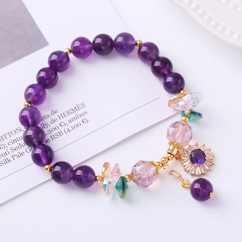 Natürliches Amethyst-Zirkon-Sonnenheilungs-Spirituelles Charm-Armband