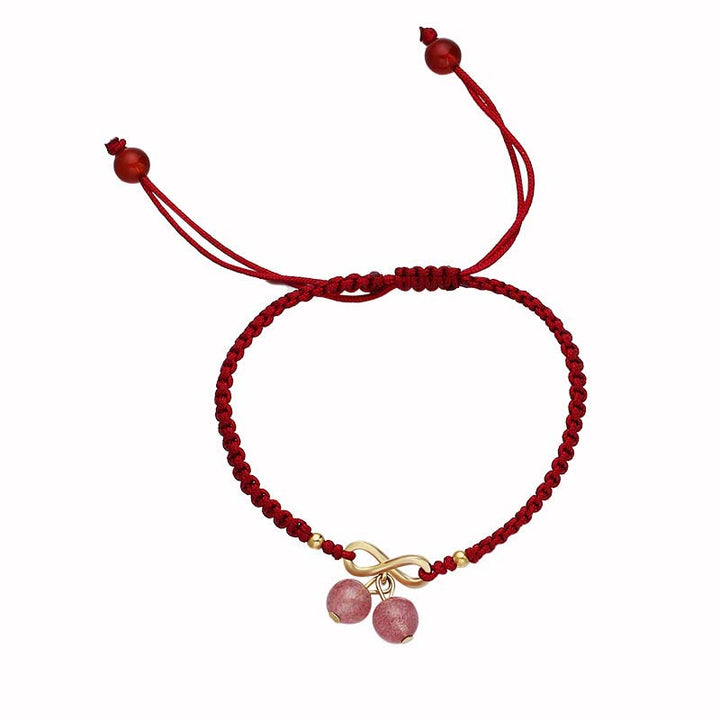 Buddha Stones, Erdbeer-Quarz-Kristall, endloser Knoten, Liebe, Heilung, rote Schnur, gewebtes Armband