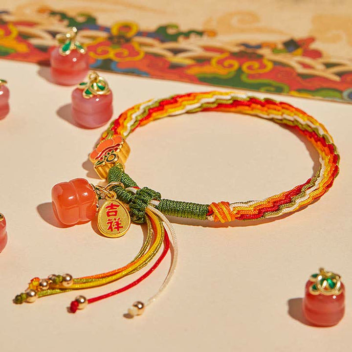 Buddha Stones Persimmon Red Achat Strength Reincarnation Knot Braid String Armband