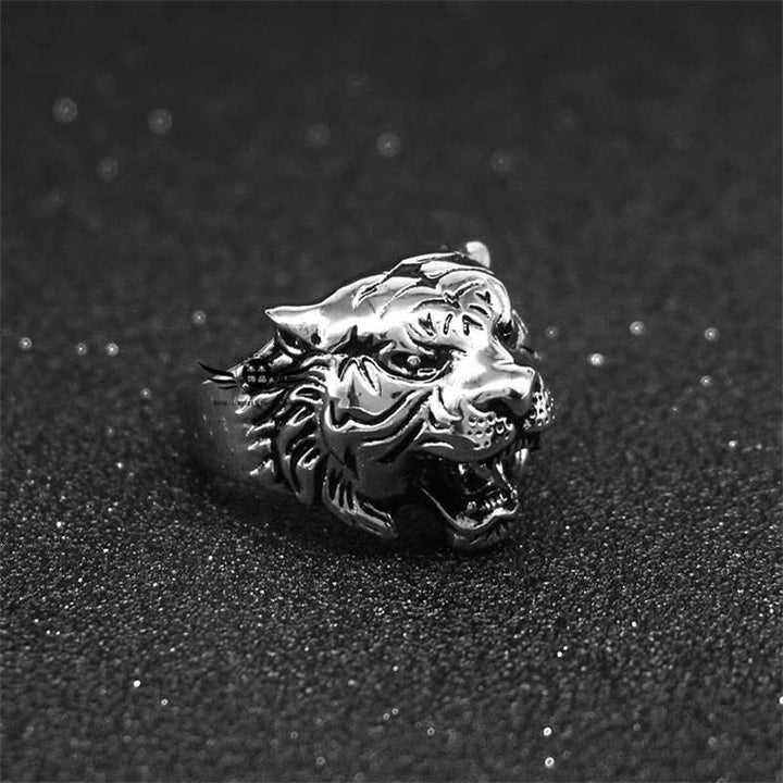 Herren-Tier-Tigerkopf-Titanstahl-Balance-Calm-Punk-Rock-Biker-Ring