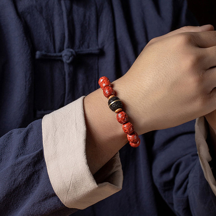 Armband „Buddha Stones“, natürliches Zinnober-Ebenholz, beruhigendes Segensarmband