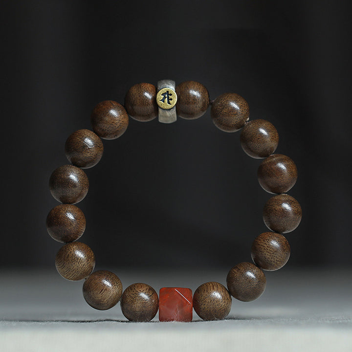 Armband mit Buddha Stonesn, chinesischem Sternzeichen, Natal-Buddha, Kalimantan-Adlerholz, rotem Achat, Bernstein, 925er-Sterlingsilber