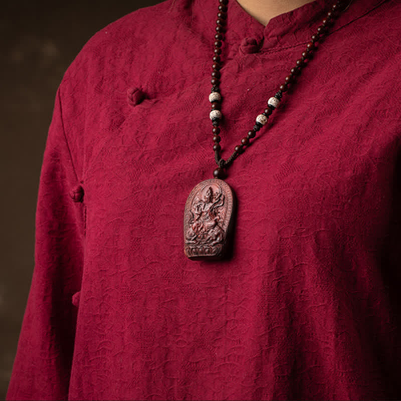 Chinesischer Sternzeichen-Natal-Buddha, kleines Blatt, rotes Sandelholz, Lotus-Schutz-Halsketten-Anhänger