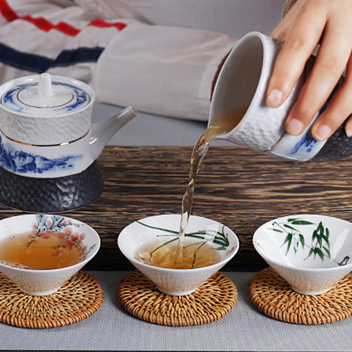 Buddha Stones Vintage Pflaume Orchidee Bambus Chrysantheme Lotus Koi Fisch Keramik Teetasse Kung Fu Teetassen