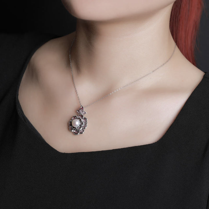 Buddha Stones 999 Sterling Silber Pfingstrose Blume Perle Heilung Halskette Anhänger