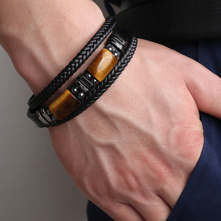 Buddha Stones Tiger Eye Power Magnetschnalle Mehrschichtiges Lederarmband