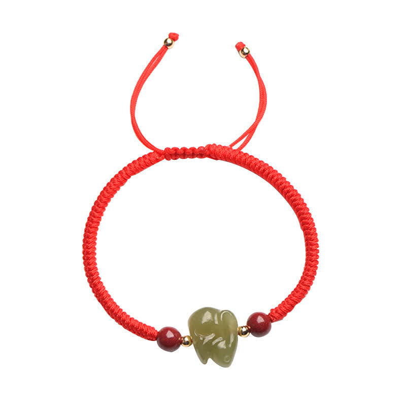 Jahr des Kaninchens Hetian Jade Bunny Cinnabar Beaded Abundance String Armband