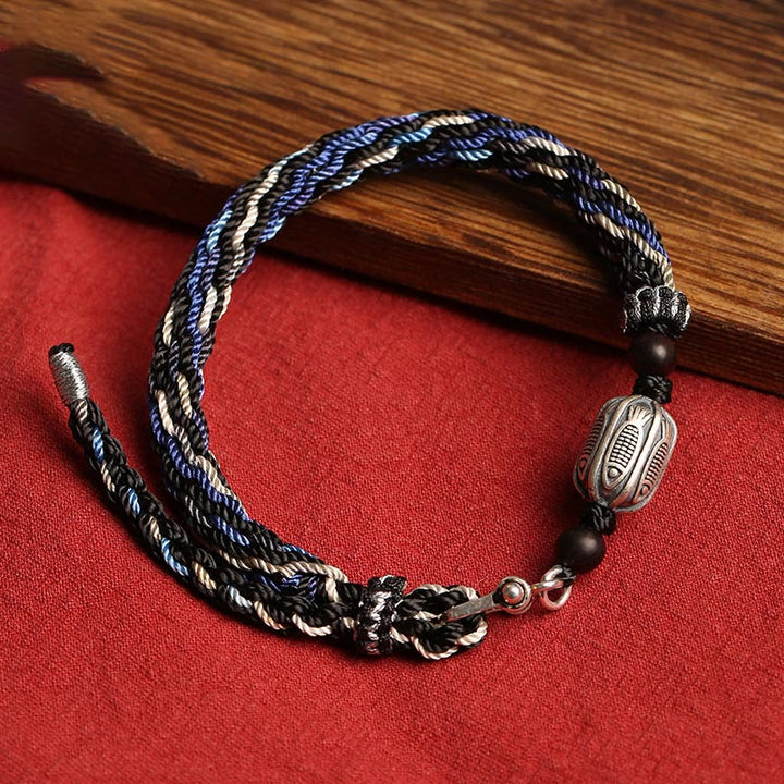 Buddha Stones 925 Sterling Silber Koi Fisch Reichtum Reinkarnation Knoten Geflecht Schnur Armband