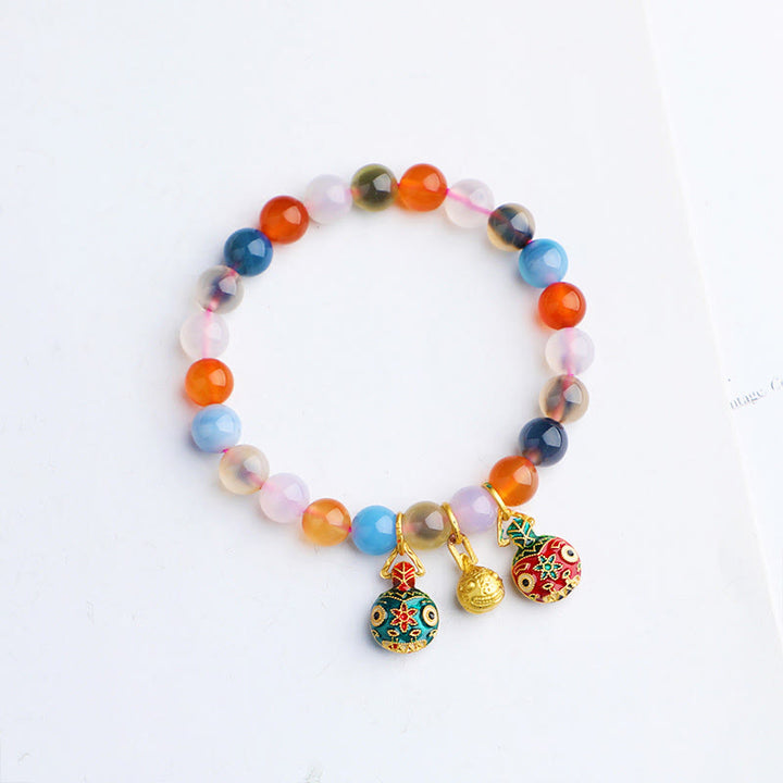 Buddha Stones, buntes Bonbon-Achat-Gold, verschlingendes Biest, Familie, Pfirsich-Harmonie-Charm-Armband