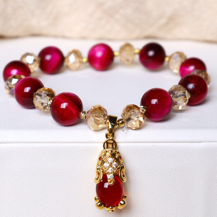 Buddha Stones Rotes Tigerauge PiXiu Fuchs Schutz Selbstvertrauen Armband