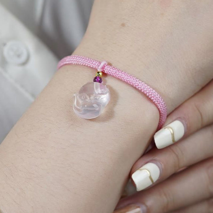 Lucky Pink Crystal Fox Love String-Armband