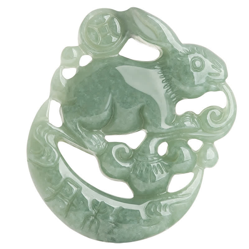 Jahr des Hasen-Jade-Glückshalbmond-Halskettenanhängers