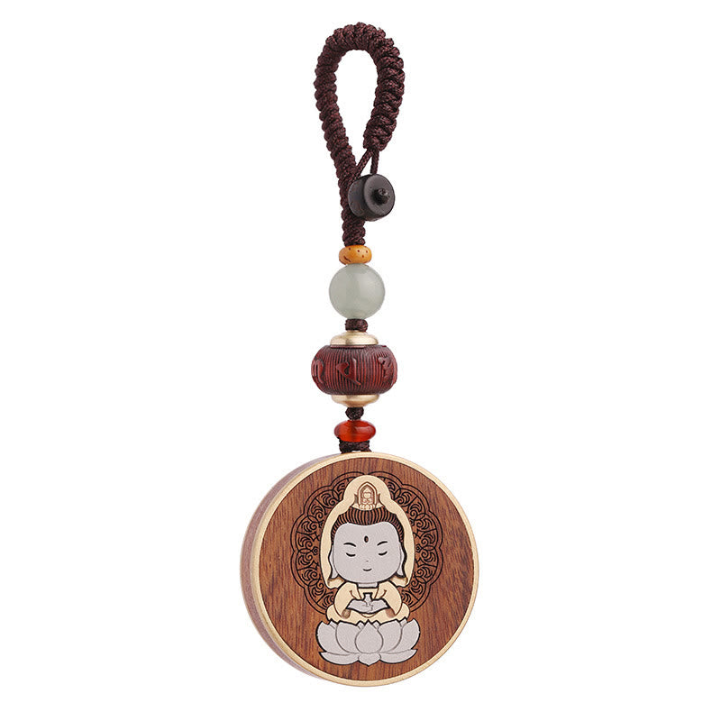 Buddha Stones Ebenholz Palisander Buddha Avalokitesvara Om Mani Padme Hum Balance Auto Schlüsselanhänger Dekoration