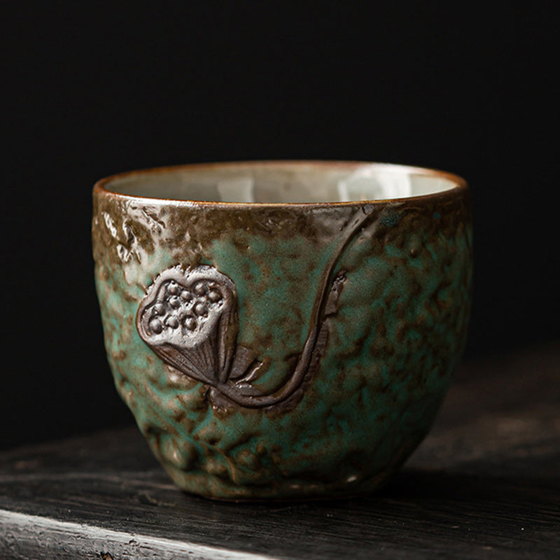 Buddha Stones, Lotus-Schote, Blatt, Blume, verheißungsvolle Wolken, Keramik-Teetasse, Kung-Fu-Teetasse